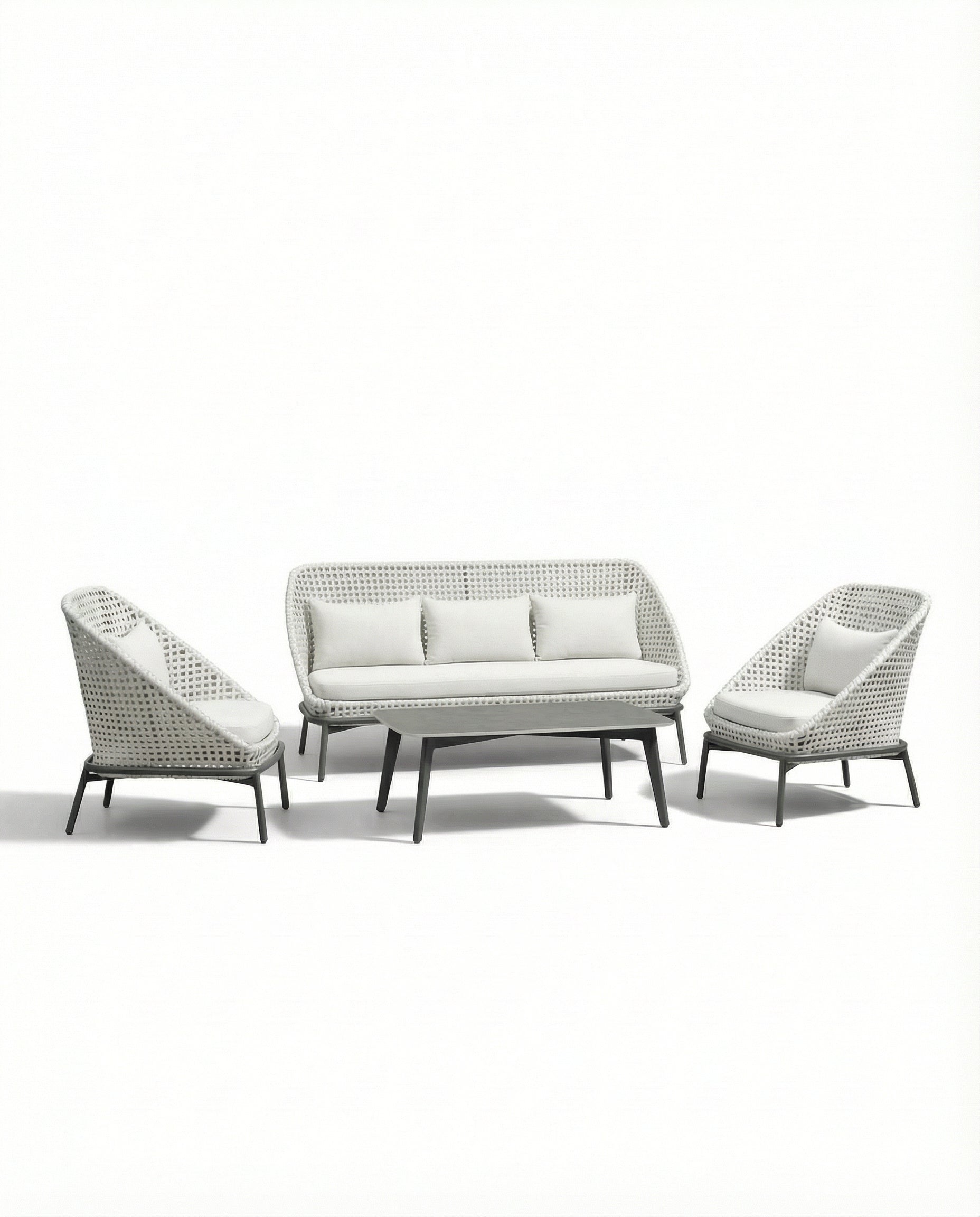 Tallinn Off-White Woven Outdoor Lounge Chair & Sofa Set With Coffee Table