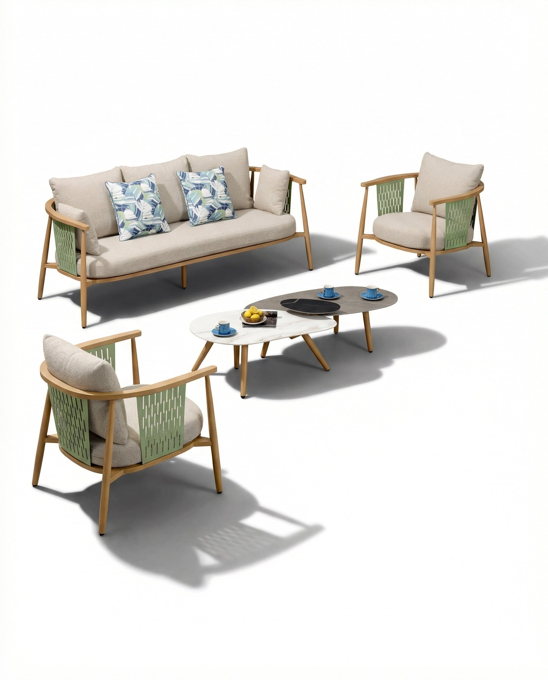 Tivoli Natural Wood Outdoor Lounge Chair & Sofa Set With Coffee Tables