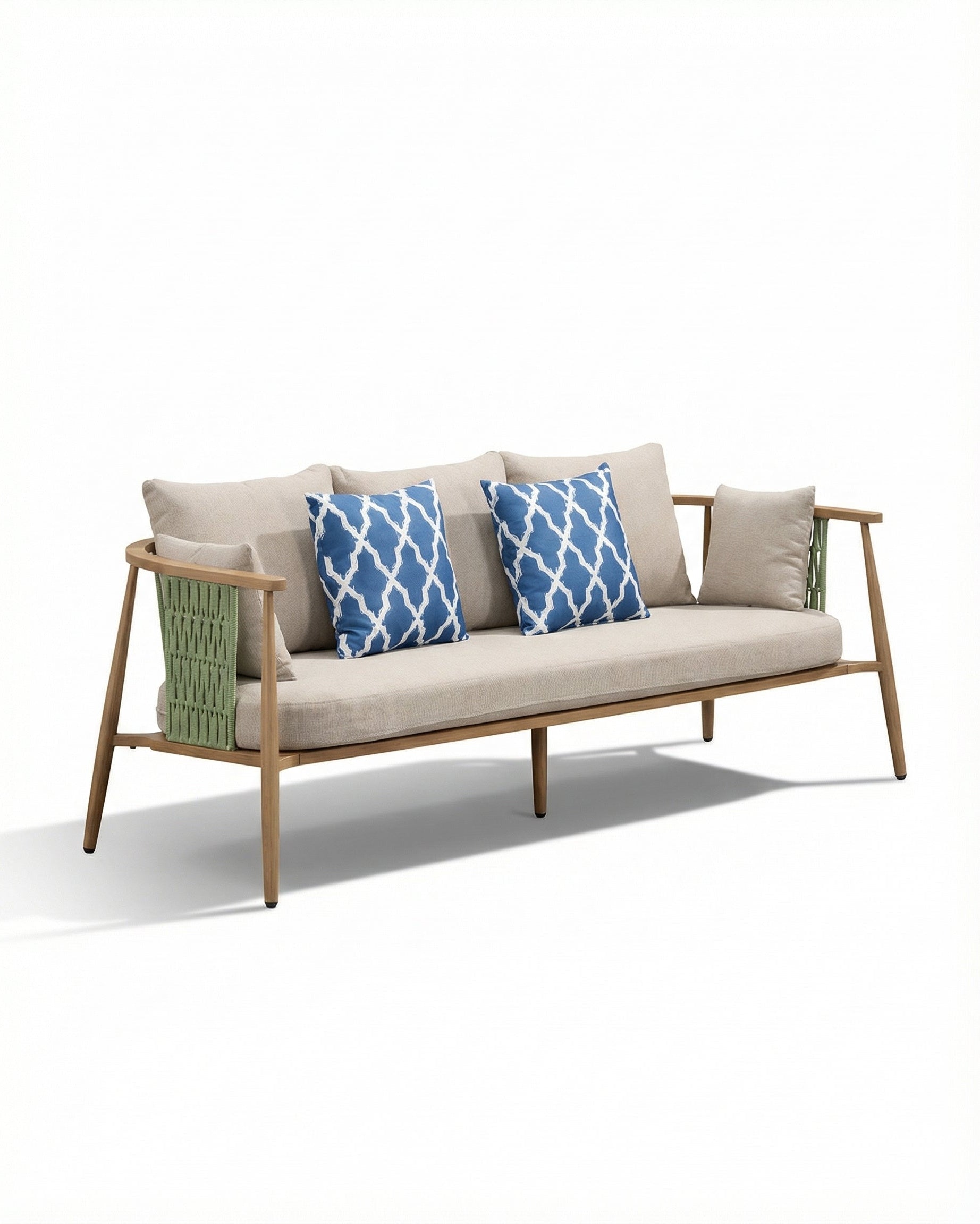 Tivoli Natural Wood Outdoor Sofa with Green Back Pane