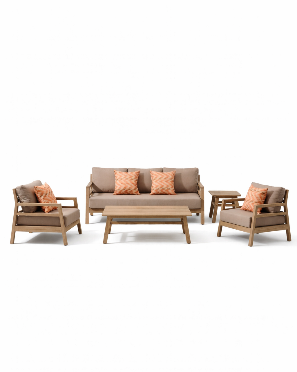 Tulip Natural Wood Outdoor Lounge Chair & Sofa With Coffee and Side Table