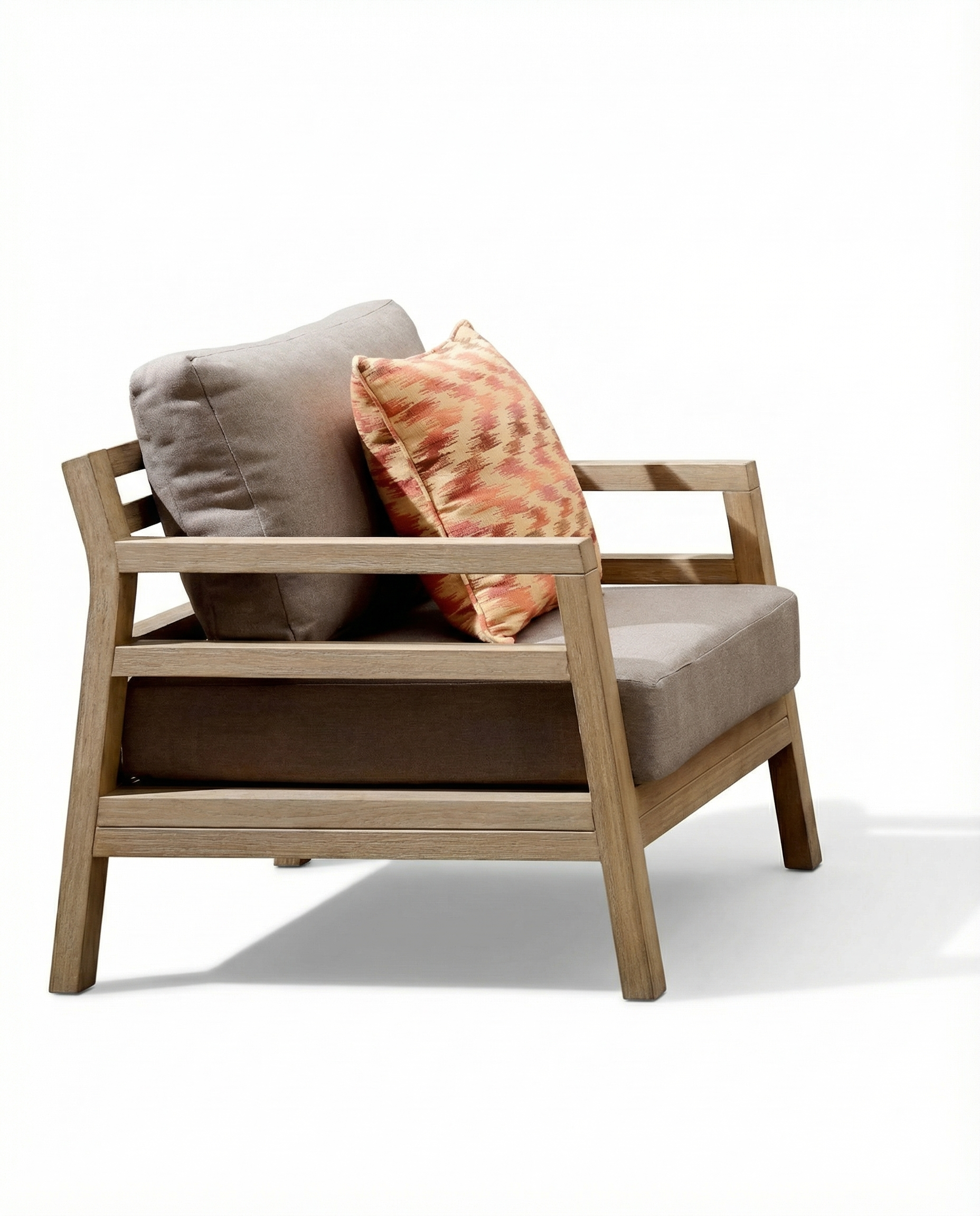 Tulip Natural Wood Outdoor Lounge Chair with Pastel Brown Cushion