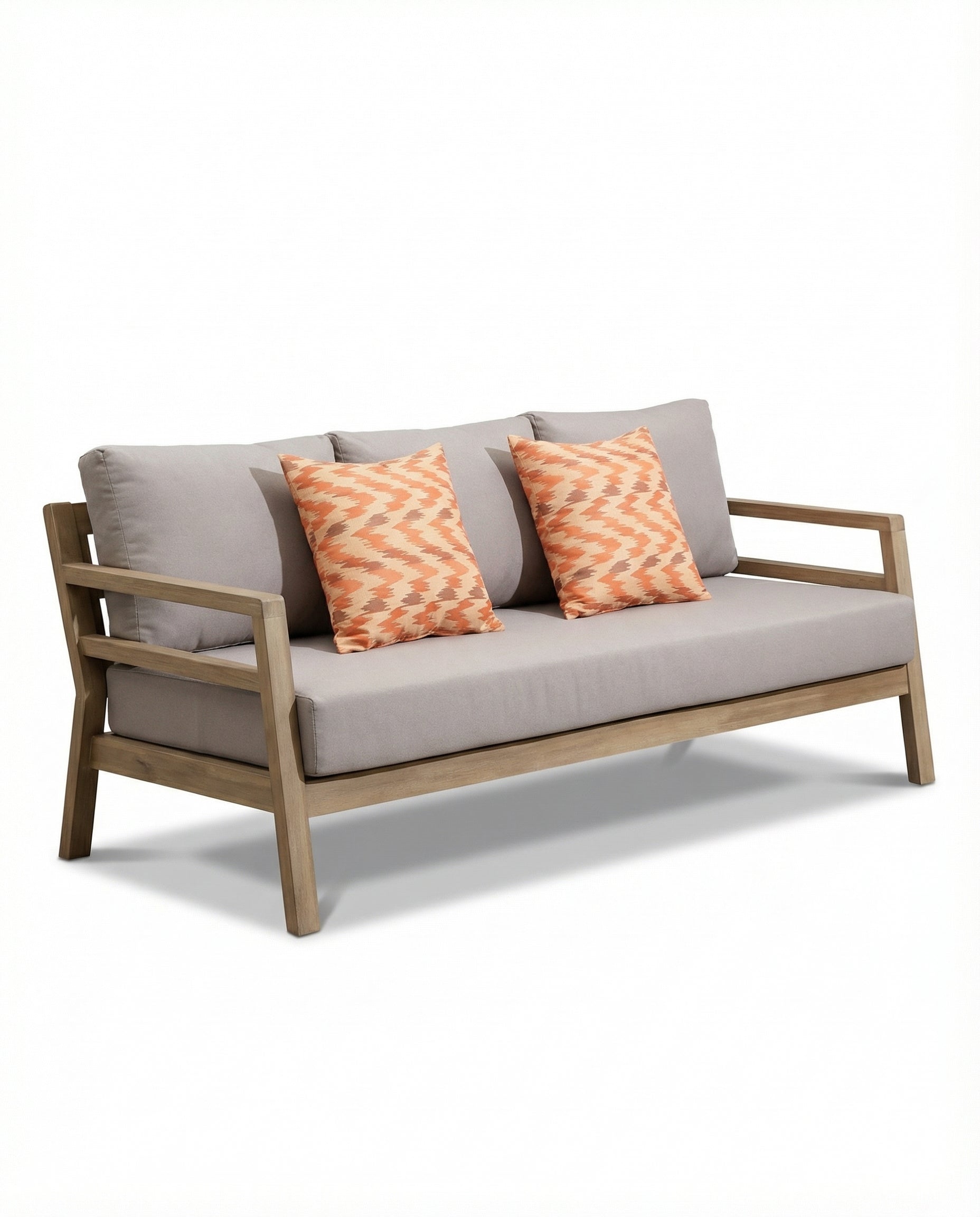 Tulip Natural Wood Outdoor Sofa with Pastel Brown Cushion