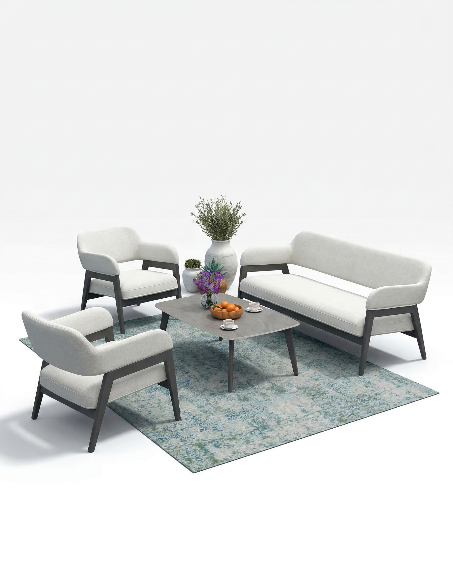 Nice Off-White Outdoor Lounge Sofa Set With Coffee Table