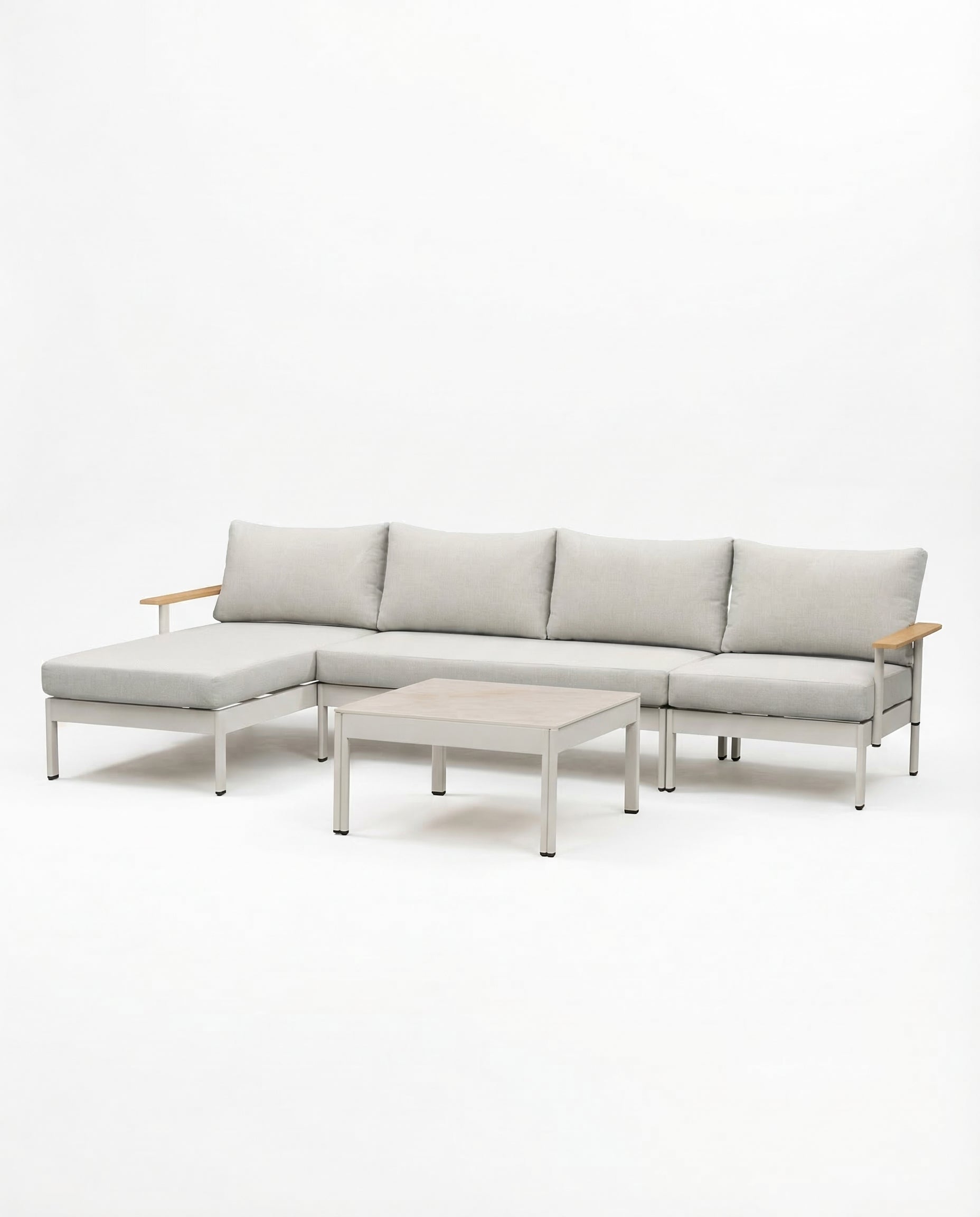 Oslo Light Grey Outdoor Armless Chair Set With Side & Coffee Table
