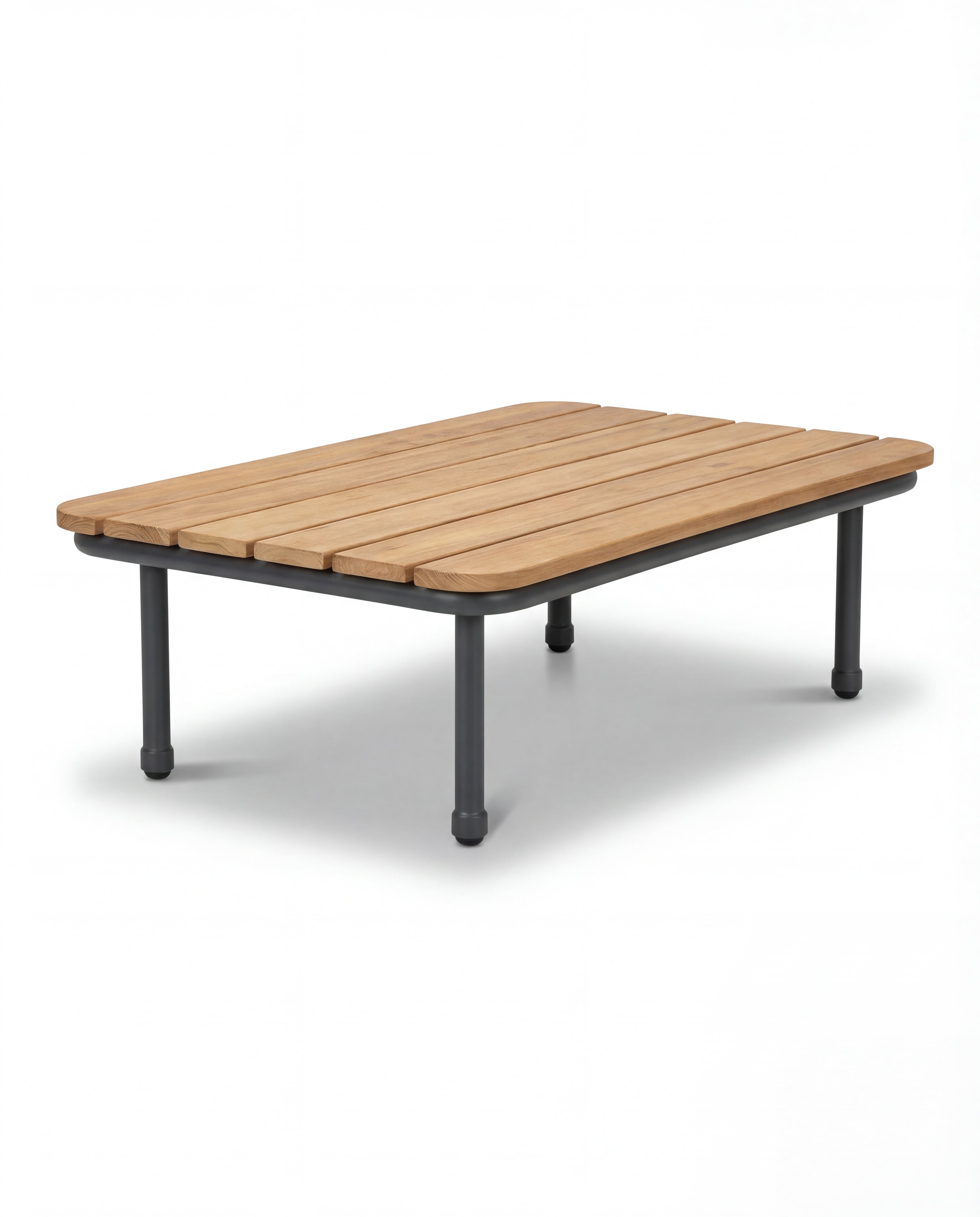 Warsaw Natural Wood Outdoor Coffee Table With Black Metal Legs