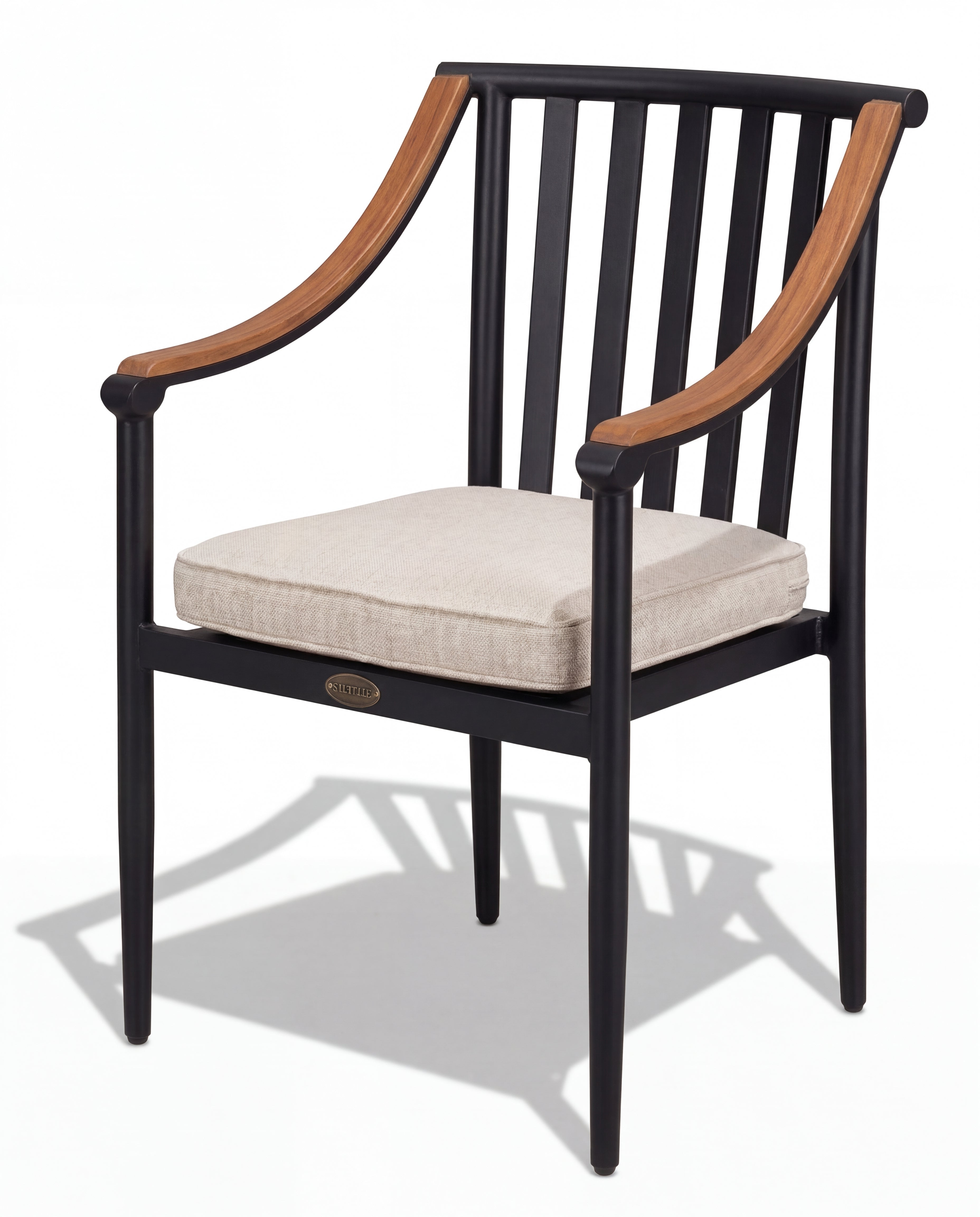 Hensen Beige Outdoor Dining Chair With Black Metal Legs