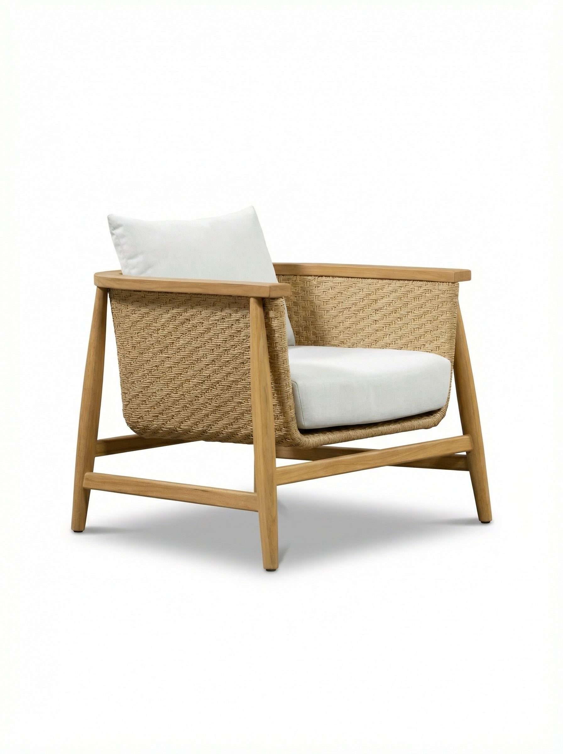 New York Natural Wood Outdoor Lounge Chair with Off-White Cushion