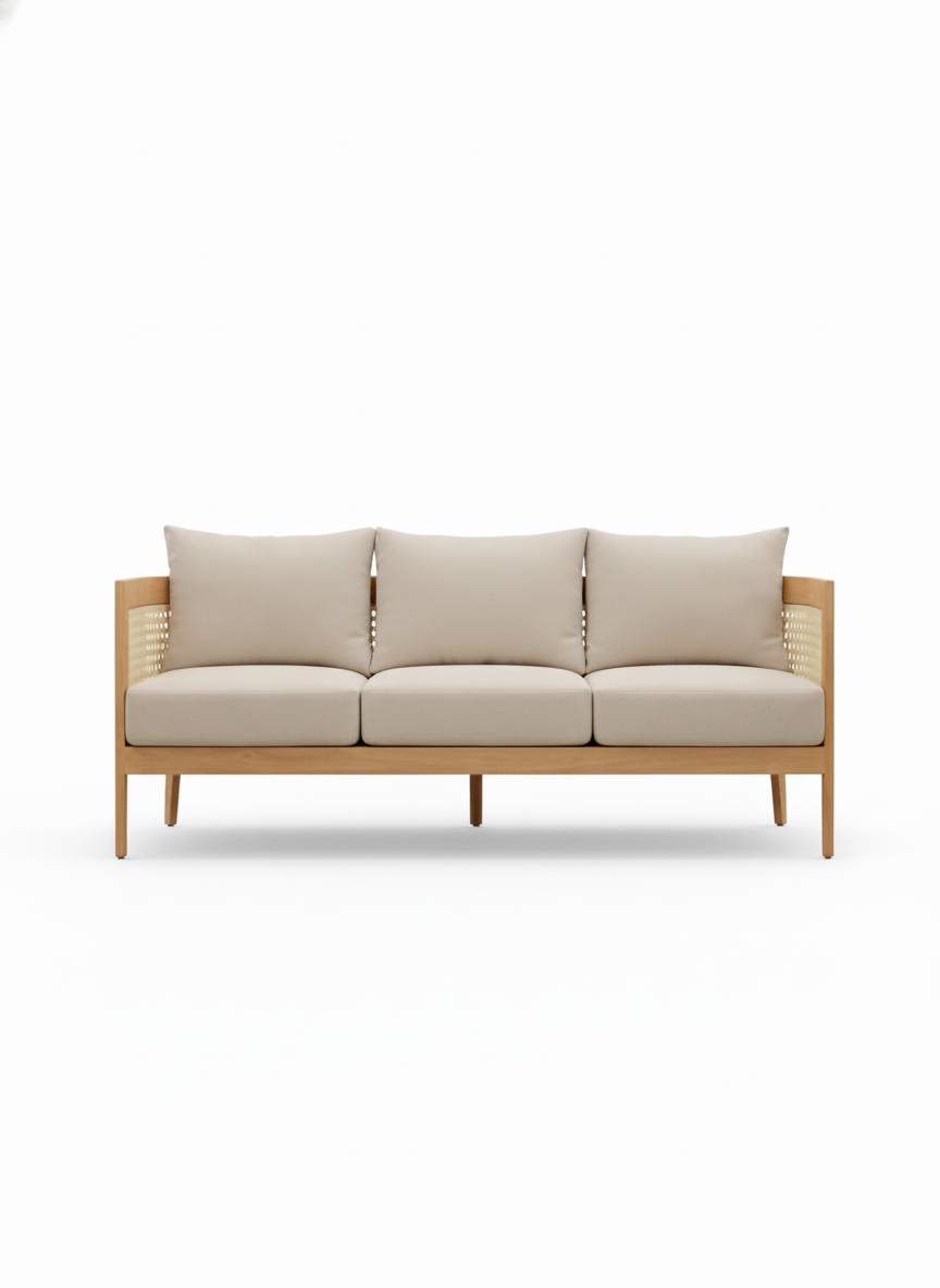 Sulawesi Natural Wood Outdoor 3-Seater Woven Lounge Sofa