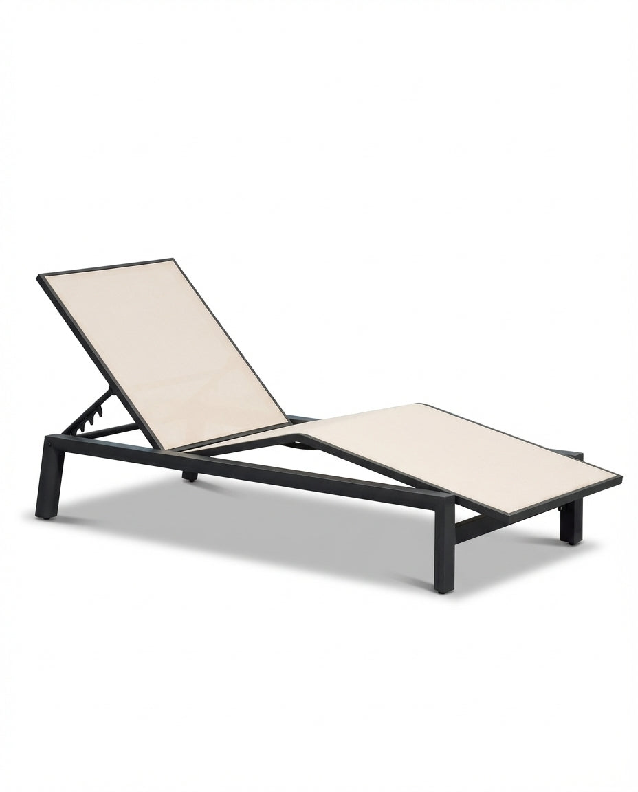 Gardenia Beige Outdoor Sunbed With Black Metal Legs