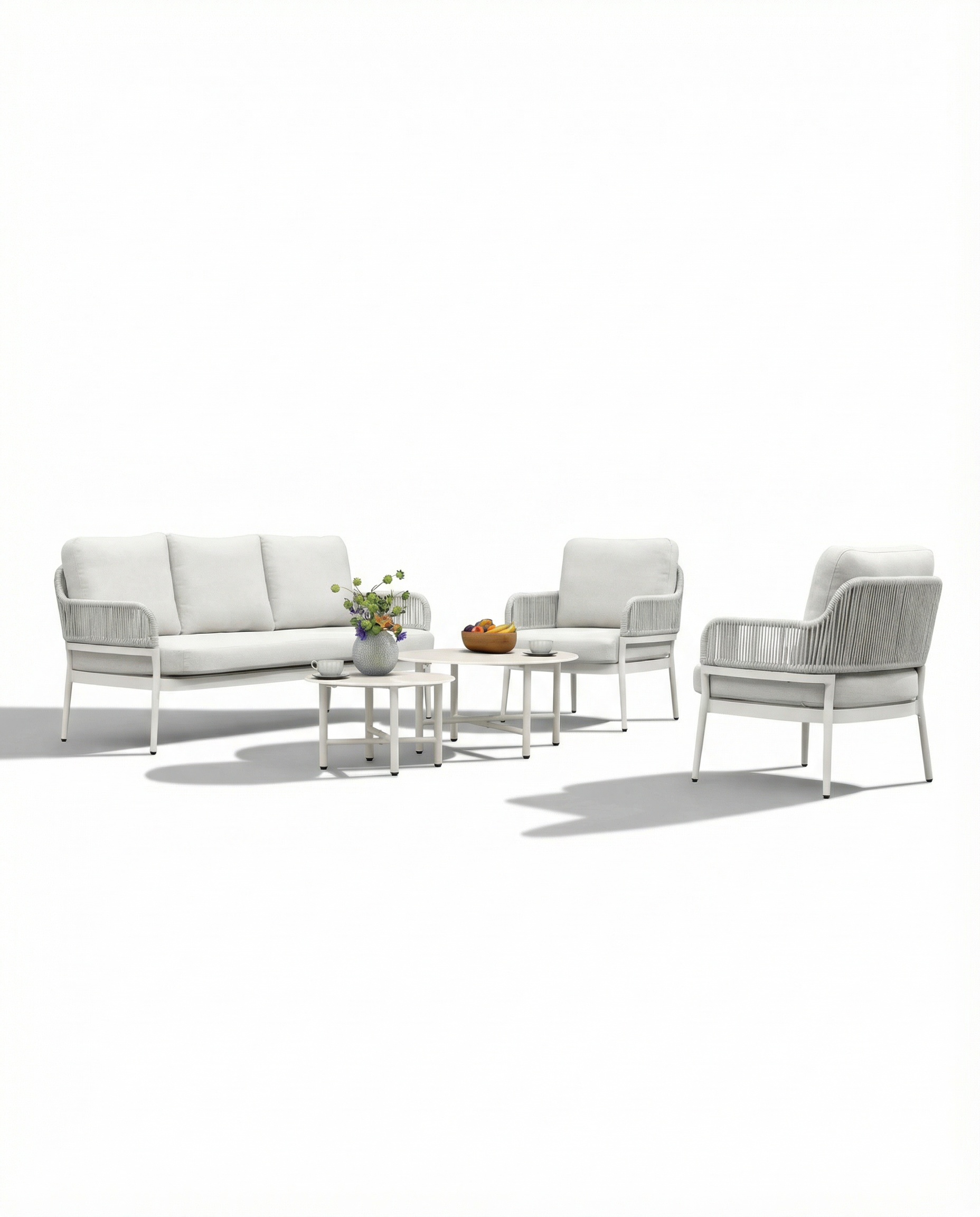 Liverpool Off-White Outdoor Lounge Chair & Sofa Set With Coffee Table