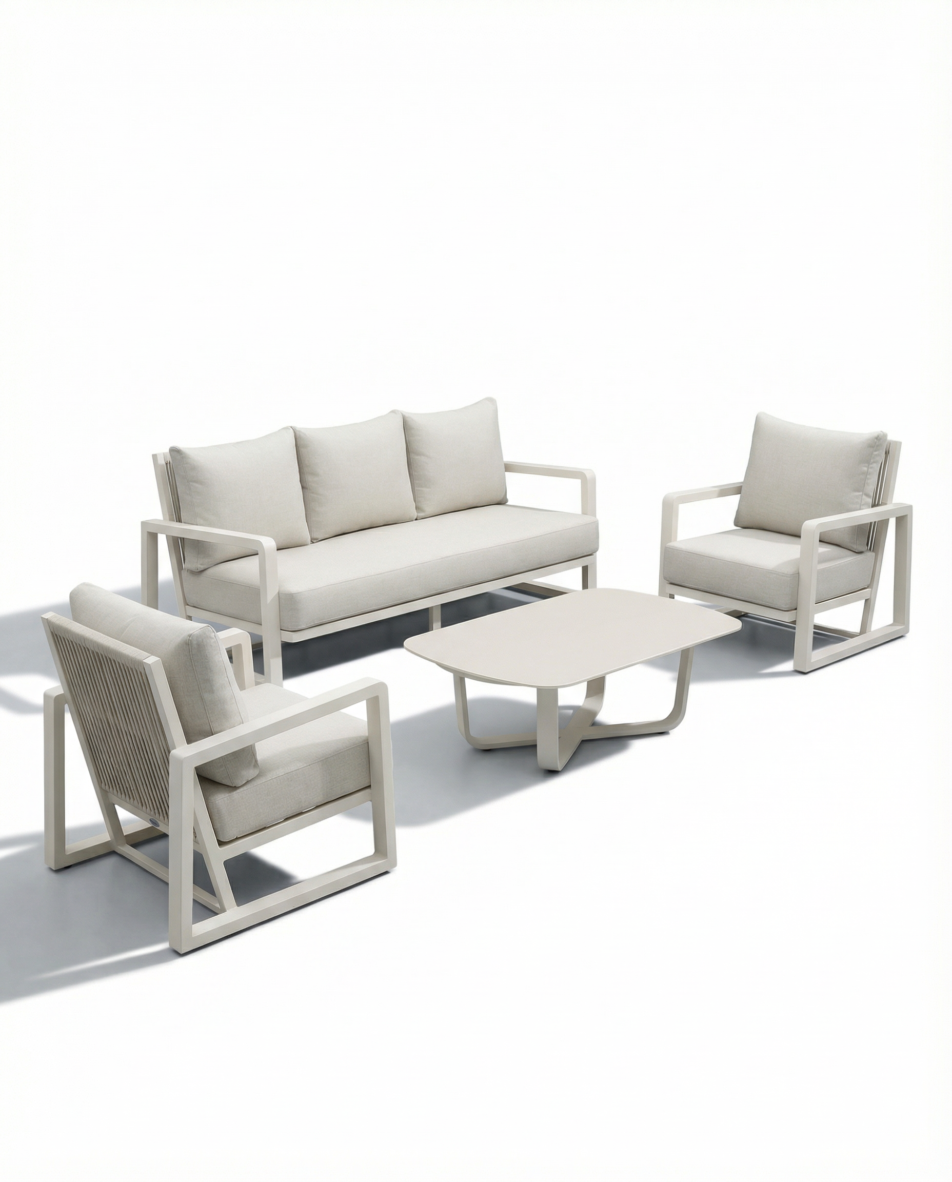 Naples Off-White Outdoor Lounge Chair & Sofa Set With Coffee Table