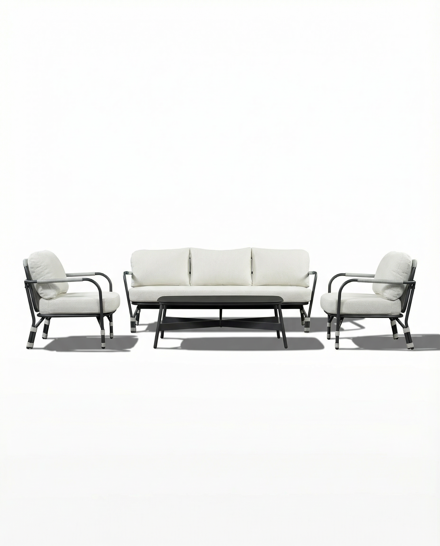 Basel White Outdoor Lounge Chair & Sofa Set With Coffee Table